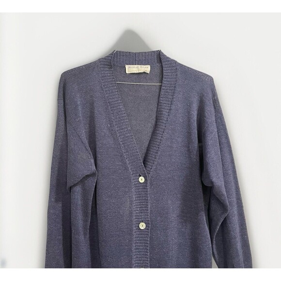 Murray Allan Silk Linen Blend Women’s Cardigan Oversized Sz M Navy Blue Buttoned - Picture 5 of 7